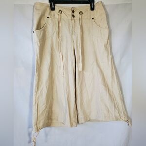 LANE BRYANT BEIGE BEACH CAPRI WIDE FLARE LEG PULL DRAWSTRING LINEN SUMMER PANTS